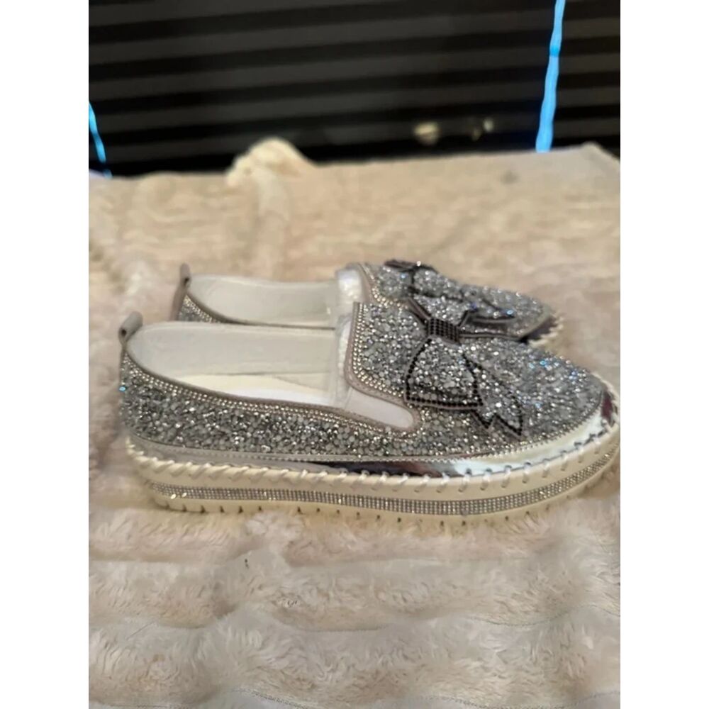 silver bling shoes with bows